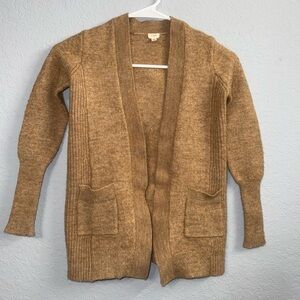 J. Crew Tan Cardigan Sweater with V-Neck and Ribbed Trim